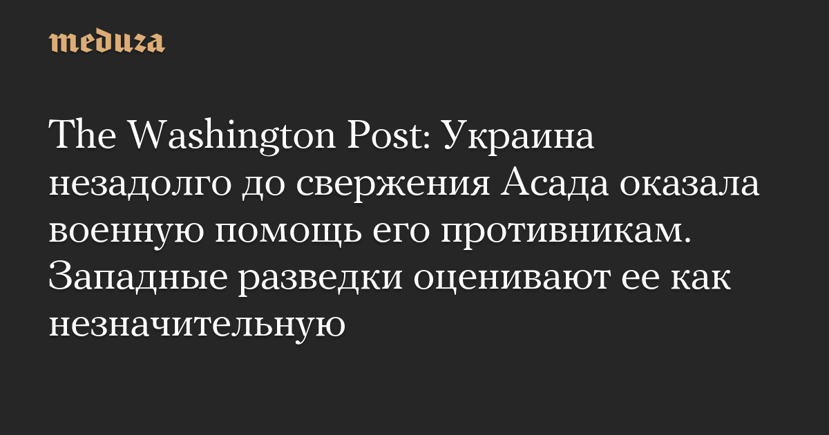 The Washington Post: Украина незадолго до свержения Асада оказала военную помощь его противникам. Западные разведки оценивают ее как незначительную